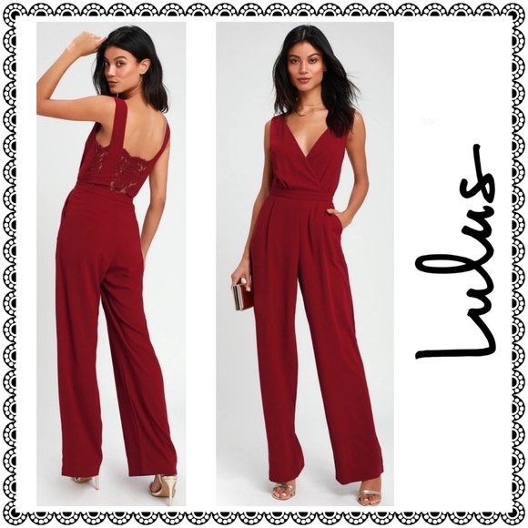 Lulus Pants - {Lulu's} KISKA burgundy lace wide-leg jumpsuit, XL